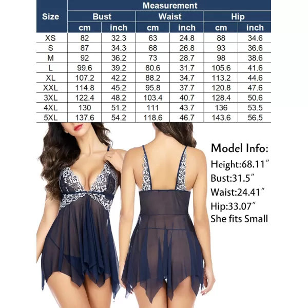 Avidlove Women Lace Lingerie Front Closure Babydoll V Neck Nightwear Sexy Chemise NightieNavy Blue