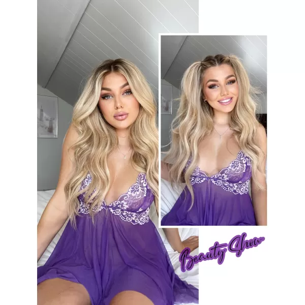 Avidlove Women Lace Lingerie Front Closure Babydoll V Neck Nightwear Sexy Chemise NightiePurple