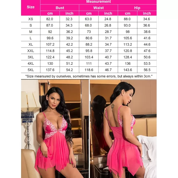 Avidlove Women Lace Lingerie Front Closure Babydoll V Neck Nightwear Sexy Chemise NightieRose Red