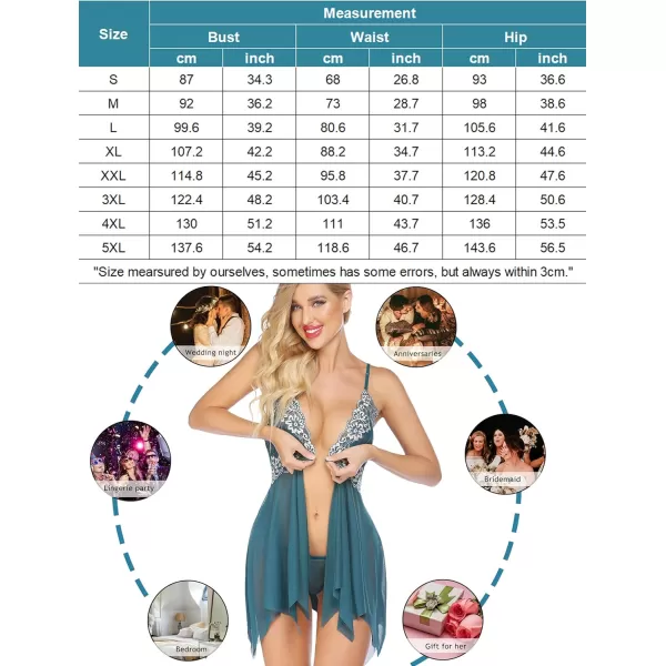 Avidlove Women Lace Lingerie Front Closure Babydoll V Neck Nightwear Sexy Chemise NightieSea Green