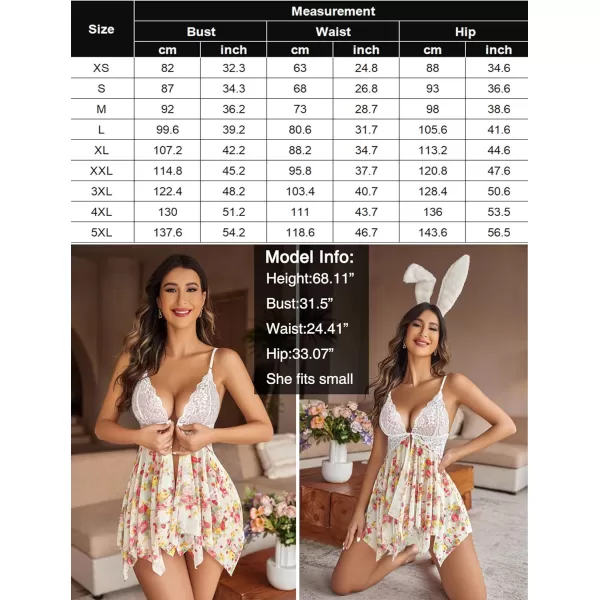Avidlove Women Lace Lingerie Front Closure Babydoll V Neck Nightwear Sexy Chemise NightieWhite Floral