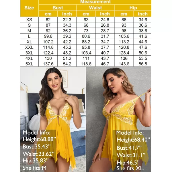 Avidlove Women Lace Lingerie Front Closure Babydoll V Neck Nightwear Sexy Chemise NightieYellow