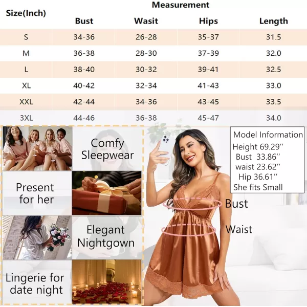 Avidlove Women Lace Nightgown Satin Chemise Sexy Lingerie Dress V Neck Sleepwear Slips NightieBronze