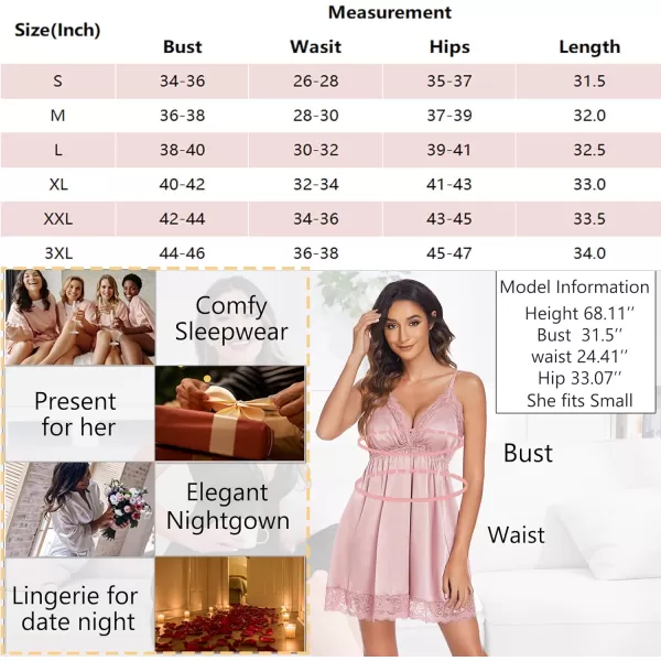 Avidlove Women Lace Nightgown Satin Chemise Sexy Lingerie Dress V Neck Sleepwear Slips NightieChampagnepink