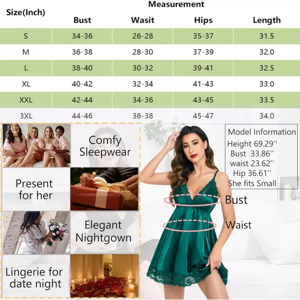 Avidlove Women Lace Nightgown Satin Chemise Sexy Lingerie Dress V Neck Sleepwear Slips NightieGreen