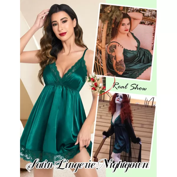 Avidlove Women Lace Nightgown Satin Chemise Sexy Lingerie Dress V Neck Sleepwear Slips NightieGreen