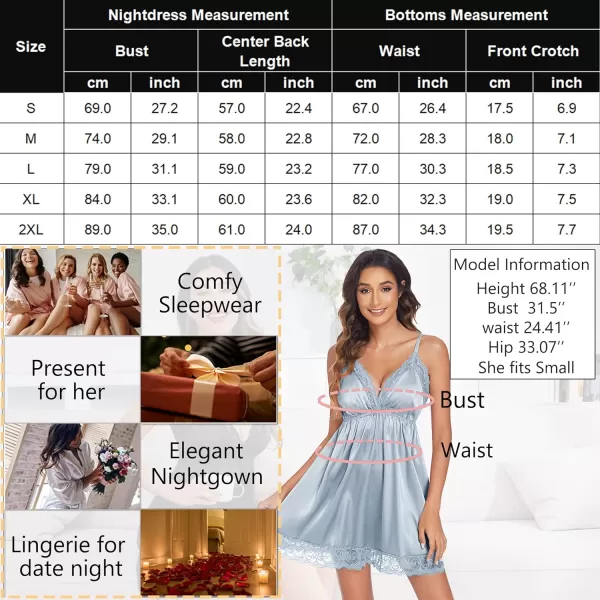 Avidlove Women Lace Nightgown Satin Chemise Sexy Lingerie Dress V Neck Sleepwear Slips NightieLight Blue