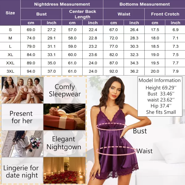 Avidlove Women Lace Nightgown Satin Chemise Sexy Lingerie Dress V Neck Sleepwear Slips NightiePurple