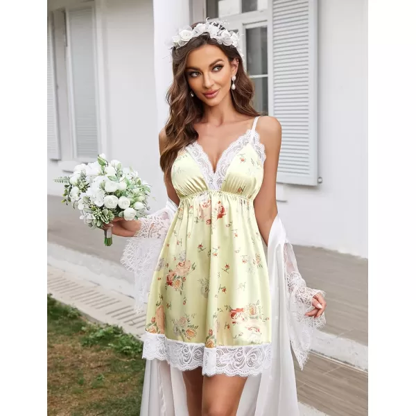 Avidlove Women Lace Nightgown Satin Chemise Sexy Lingerie Dress V Neck Sleepwear Slips NightieRose Printed