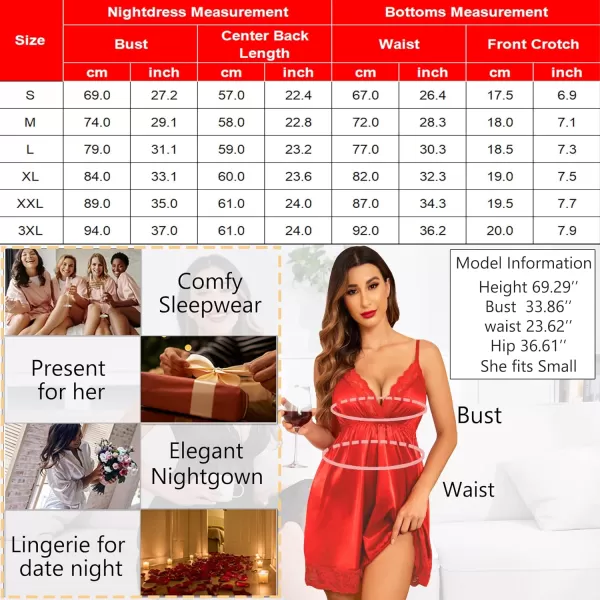 Avidlove Women Lace Nightgown Satin Chemise Sexy Lingerie Dress V Neck Sleepwear Slips NightieScarlet