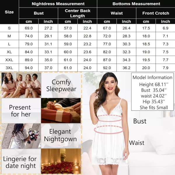 Avidlove Women Lace Nightgown Satin Chemise Sexy Lingerie Dress V Neck Sleepwear Slips NightieWhite