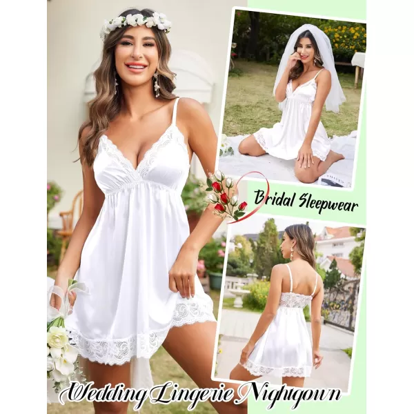 Avidlove Women Lace Nightgown Satin Chemise Sexy Lingerie Dress V Neck Sleepwear Slips NightieWhite