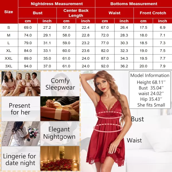 Avidlove Women Lace Nightgown Satin Chemise Sexy Lingerie Dress V Neck Sleepwear Slips NightieWine Red