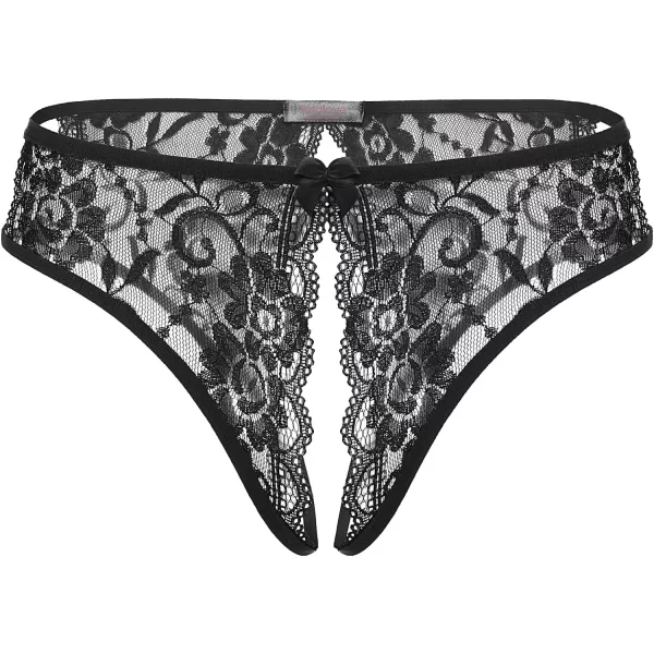 Avidlove Women Lace Panties Sexy Underwear Floral Lace Briefs with Cute Bow CenterBlack