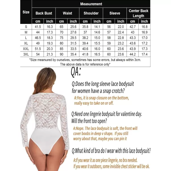 Avidlove Women Lace Short Sleeve Bodysuit Sexy Deep V Snap Crotch Leotard Tops SXXLLong Sleeve Whitewith Snap Crotch