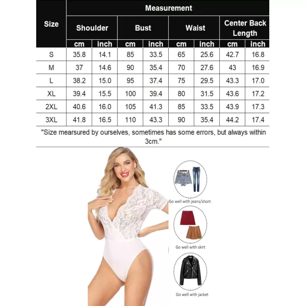 Avidlove Women Lace Short Sleeve Bodysuit Sexy Deep V Snap Crotch Leotard Tops SXXLShort Sleeve Awhitewith Snap Crotch