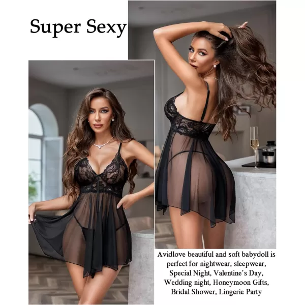 Avidlove Women Lingerie Babydoll Lace Nightgown Mesh Chemise Boudoir Nighty Teddy Lingerie1black