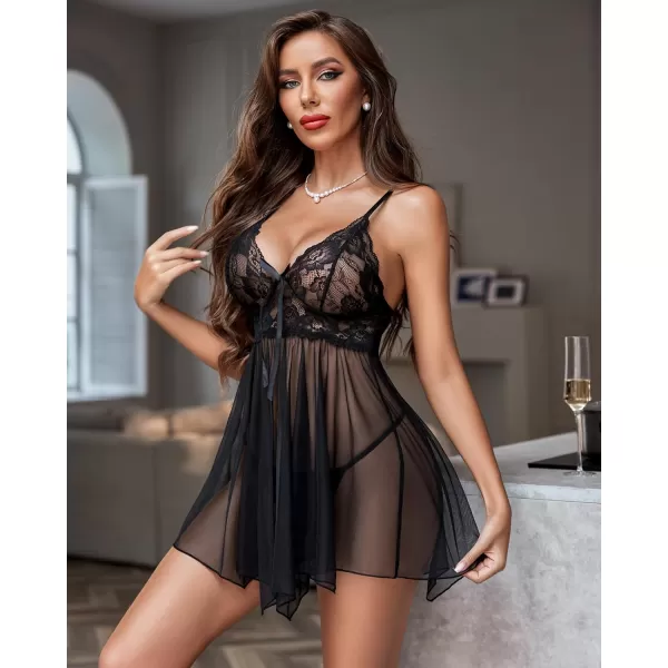 Avidlove Women Lingerie Babydoll Lace Nightgown Mesh Chemise Boudoir Nighty Teddy Lingerie1black