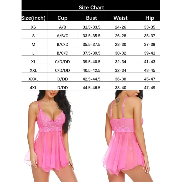 Avidlove Women Lingerie Babydoll Lace Nightgown Mesh Chemise Boudoir Nighty Teddy Lingerie3hot Pink