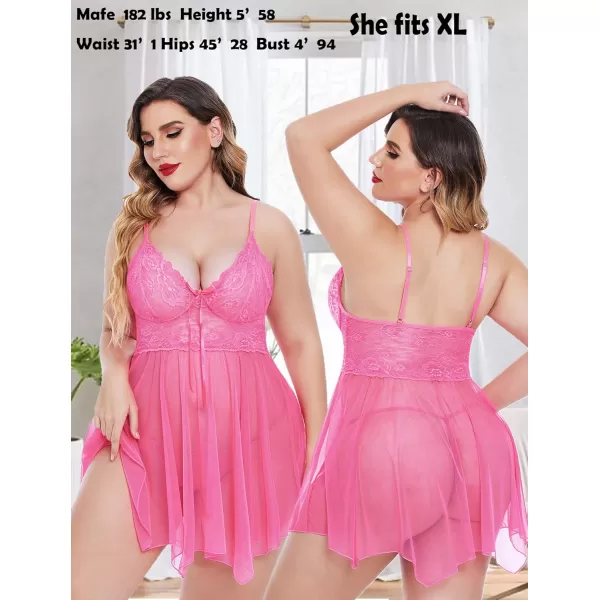 Avidlove Women Lingerie Babydoll Lace Nightgown Mesh Chemise Boudoir Nighty Teddy Lingerie3hot Pink