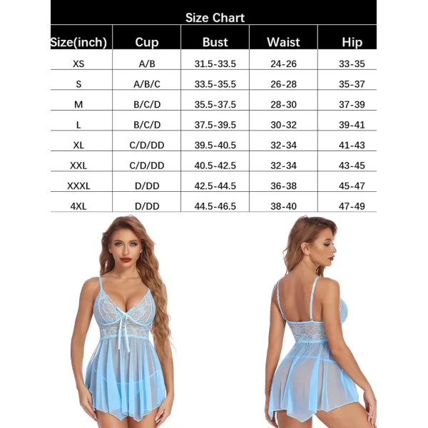Avidlove Women Lingerie Babydoll Lace Nightgown Mesh Chemise Boudoir Nighty Teddy LingerieBaby Blue