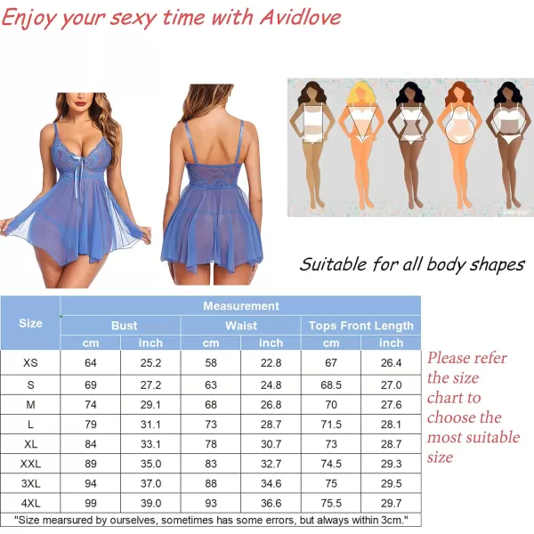 Avidlove Women Lingerie Babydoll Lace Nightgown Mesh Chemise Boudoir Nighty Teddy LingerieBlue