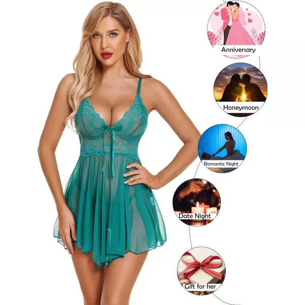 Avidlove Women Lingerie Babydoll Lace Nightgown Mesh Chemise Boudoir Nighty Teddy LingerieBpeacock Blue