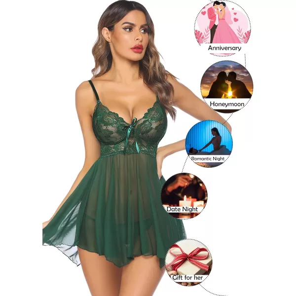 Avidlove Women Lingerie Babydoll Lace Nightgown Mesh Chemise Boudoir Nighty Teddy LingerieDark Green