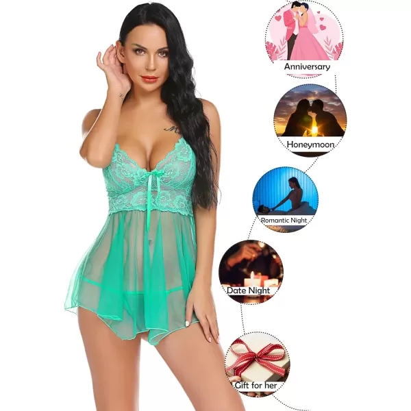 Avidlove Women Lingerie Babydoll Lace Nightgown Mesh Chemise Boudoir Nighty Teddy LingerieGreen