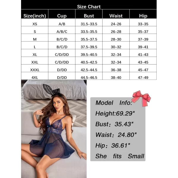 Avidlove Women Lingerie Babydoll Lace Nightgown Mesh Chemise Boudoir Nighty Teddy LingerieNavy Blue