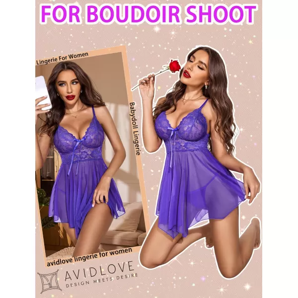 Avidlove Women Lingerie Babydoll Lace Nightgown Mesh Chemise Boudoir Nighty Teddy LingeriePurple