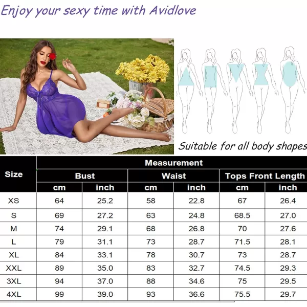 Avidlove Women Lingerie Babydoll Lace Nightgown Mesh Chemise Boudoir Nighty Teddy LingeriePurple