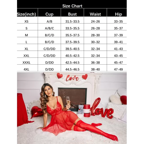 Avidlove Women Lingerie Babydoll Lace Nightgown Mesh Chemise Boudoir Nighty Teddy LingerieRed