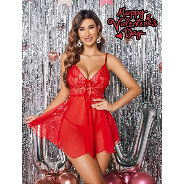 Avidlove Women Lingerie Babydoll Lace Nightgown Mesh Chemise Boudoir Nighty Teddy LingerieRed