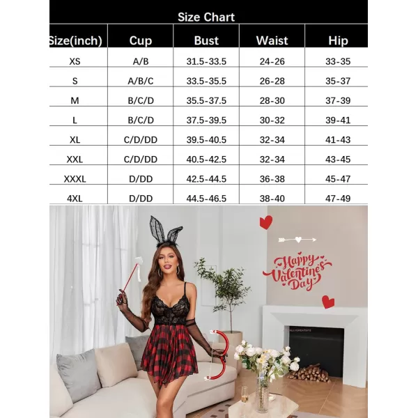 Avidlove Women Lingerie Babydoll Lace Nightgown Mesh Chemise Boudoir Nighty Teddy LingerieRed Plaid