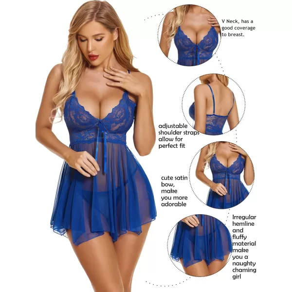 Avidlove Women Lingerie Babydoll Lace Nightgown Mesh Chemise Boudoir Nighty Teddy LingerieSky Blue