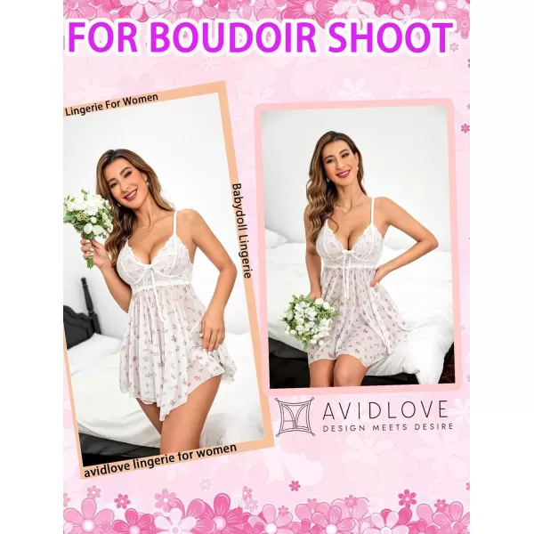 Avidlove Women Lingerie Babydoll Lace Nightgown Mesh Chemise Boudoir Nighty Teddy LingerieWhite Small Floral