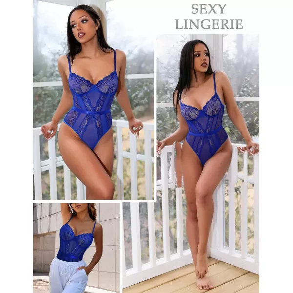 Avidlove Women Lingerie Bodysuit Lace Teddy Snap Crotch One Piece Underwire BabydollBlue