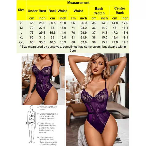 Avidlove Women Lingerie Bodysuit Lace Teddy Snap Crotch One Piece Underwire BabydollPurple