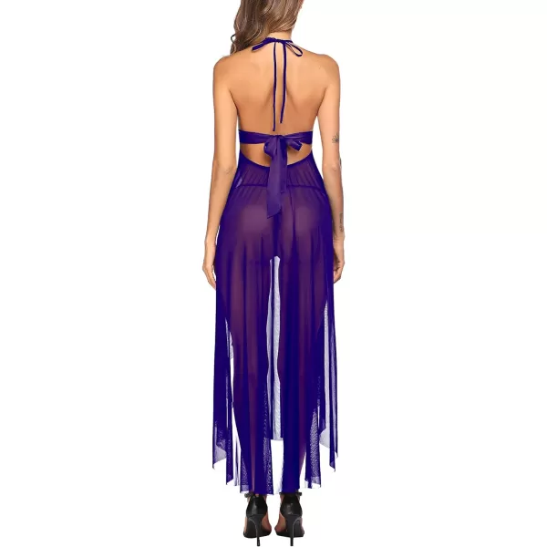 Avidlove Women Lingerie Deep V Neck Nightwear One Piece Sexy Nightgowns Mosaic Lace Mesh DressPurple