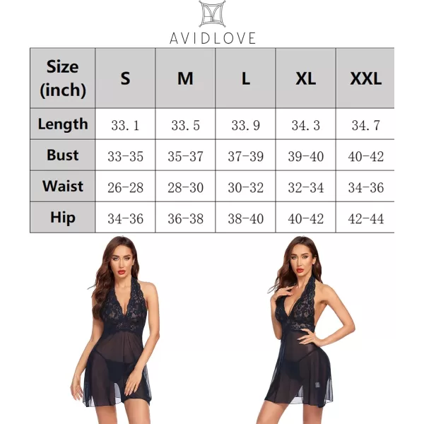 Avidlove Women Lingerie Halter Chemise Lace Babydoll Mesh Nightwear V Neck TeddyNavy Blue