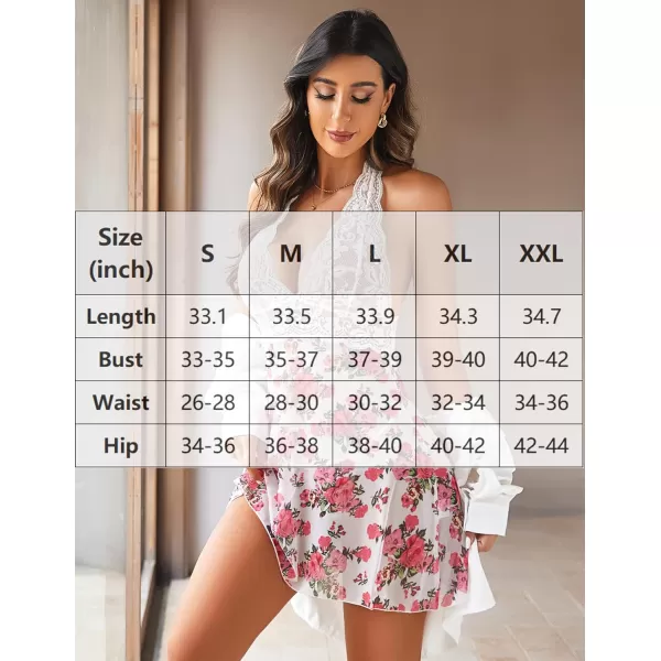 Avidlove Women Lingerie Halter Chemise Lace Babydoll Mesh Nightwear V Neck TeddyPink Floral