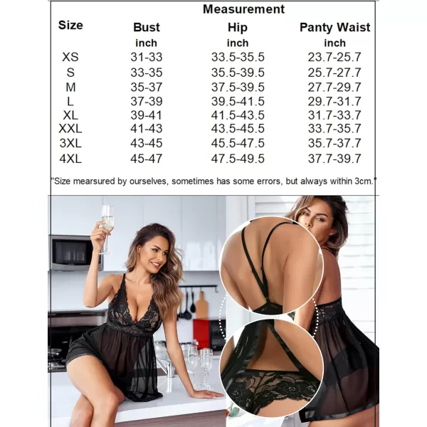 Avidlove Women Lingerie Lace Babydoll Strap Chemise Halter Teddy V Neck Mesh NightgownA Black