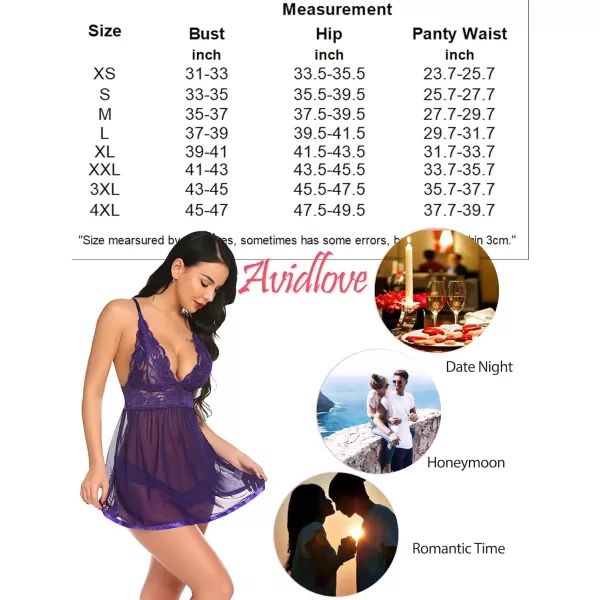 Avidlove Women Lingerie Lace Babydoll Strap Chemise Halter Teddy V Neck Mesh NightgownA Purple