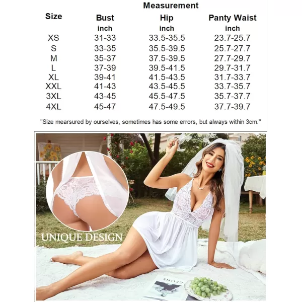 Avidlove Women Lingerie Lace Babydoll Strap Chemise Halter Teddy V Neck Mesh NightgownA White