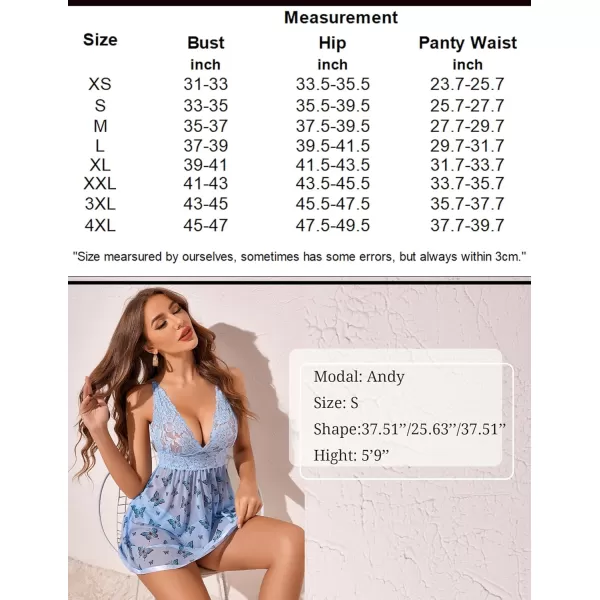 Avidlove Women Lingerie Lace Babydoll Strap Chemise Halter Teddy V Neck Mesh NightgownBlue Butterfly