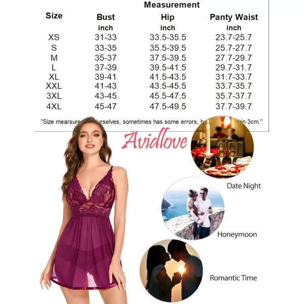 Avidlove Women Lingerie Lace Babydoll Strap Chemise Halter Teddy V Neck Mesh NightgownBungundy