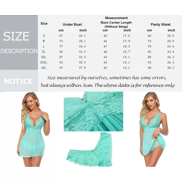 Avidlove Women Lingerie Lace Babydoll Strap Chemise Halter Teddy V Neck Mesh NightgownGreen