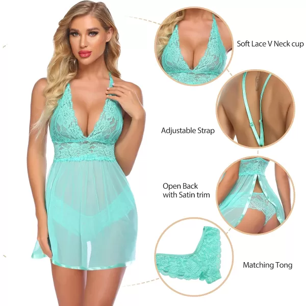 Avidlove Women Lingerie Lace Babydoll Strap Chemise Halter Teddy V Neck Mesh NightgownGreen