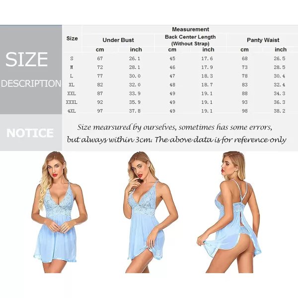 Avidlove Women Lingerie Lace Babydoll Strap Chemise Halter Teddy V Neck Mesh NightgownLight Blue